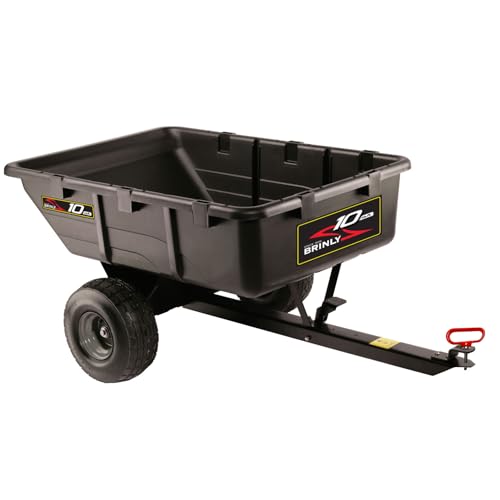 Brinly 10 cu.ft. 650lb Heavy Duty Tow-Behind Poly Utility Cart & Dump Trailer with Magnetic Hitch Pin & Compression Molded Bed