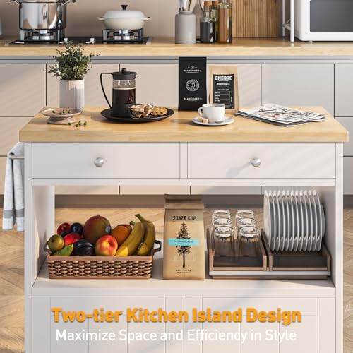 Rolling Kitchen Island with Storage Cabinet, 35.4'' Width Kitchen Cart, 2 Drawers Island Table, Portable Mobile Kitchen Island with Towel Rack