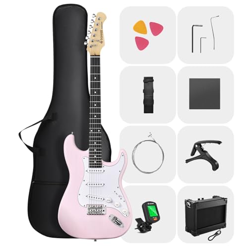 DONNER DST-80 Electric Guitar 39” Beginner Electric Guitar Kit with Amp, Classic SSS Pickup Complete with Gig Bag, Tuner, Capo, Strap, Picks