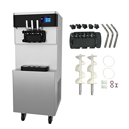 Commercial Ice Cream Maker Machine - 3 Flavors Soft Serve Ice Cream Machine, 5.3 to 7.4 Gallons Per Hour, Auto Clean LED Panel, for Bars