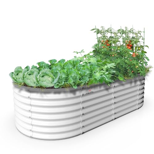 A ANLEOLIFE 8X4X1.5 ft Galvanized Raised Garden Beds Outdoor, Oval Large Metal Planter Box for Planting Vegetables Flowers Herb