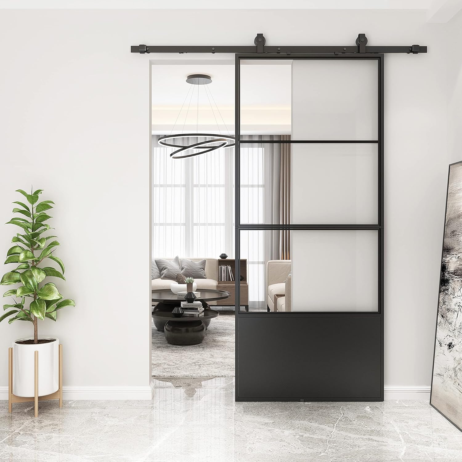 JUBEST 36in x 84in Glass Sliding Barn Door, Modern French Door