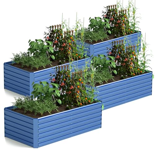 FOOWIN 2pcs 8x4x2ft Galvanized Raised Garden Bed, Planter Raised Garden Boxes Outdoor, Large Metal Raised Beds for Gardening