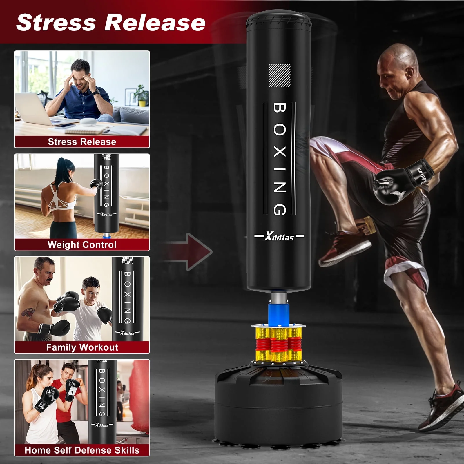 XDDIAS Punching Bag with Stand, Punching Bag for Adults, Boxing Bag with Stand 70''-205lbs Freestanding Punching Bag for Adult Youth Kids