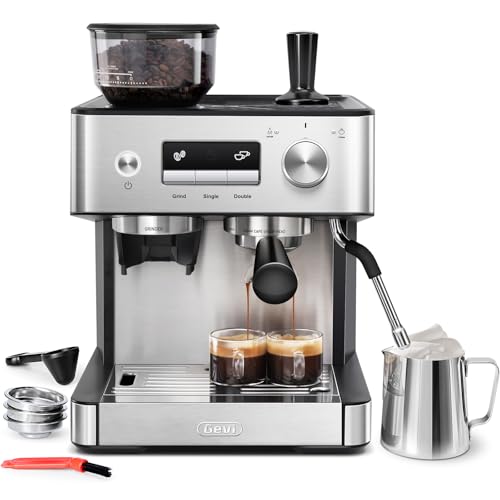 Gevi Espresso Machine with Grinder & Milk Frother, 20 Bar Professional Coffee Maker for Home, Removable Water Tank, Steam Wand, Perfect for Espresso