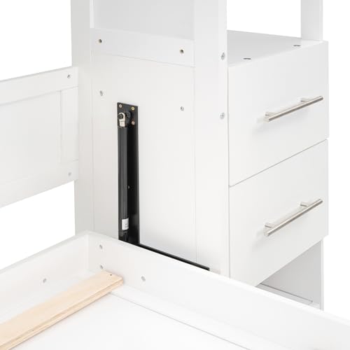 Harper & Bright Designs Full Size Murphy Bed Wall Bed with Storage Shelves, Drawers and LED Lights