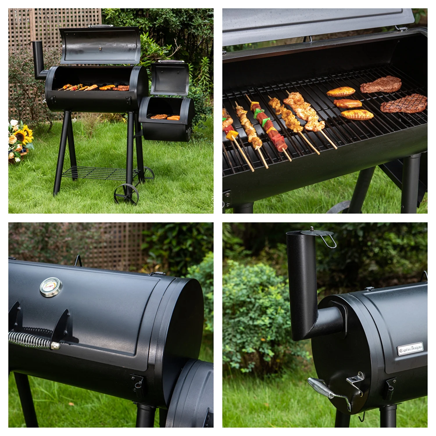 Summit Living 28 Charcoal Grill with Offset Smoker Black