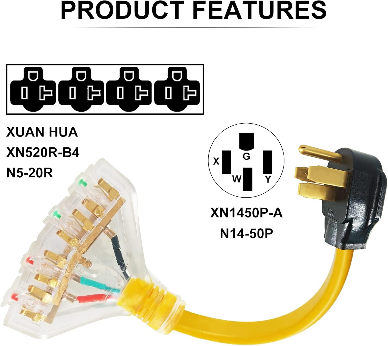 Lifesmells 4 Prong 30 Amp to 30 Amp RV Generator Adapter Cord-L14-30P Locking Male Plug to TT-30R Female with LED Power Indicator-for RV Travel