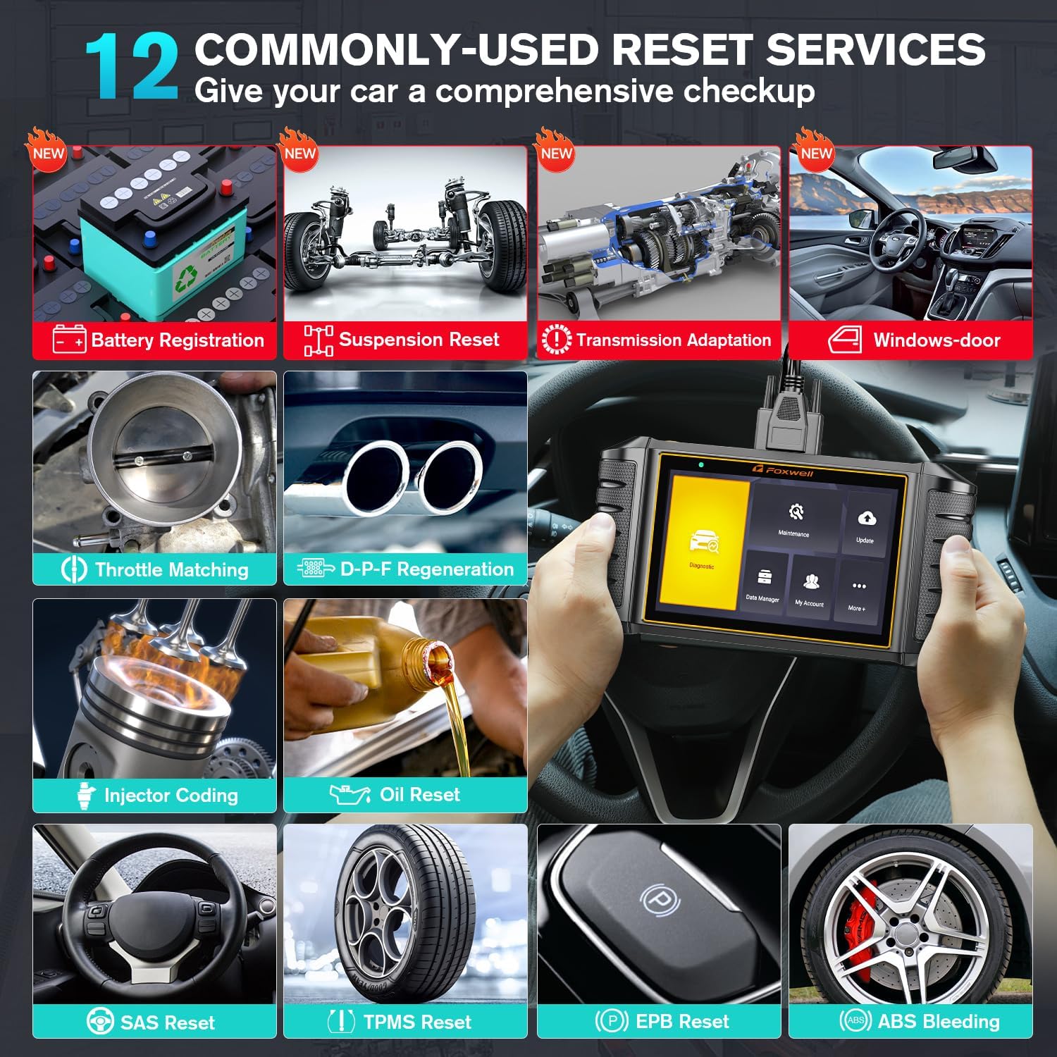 2024 Newest FOXWELL Scanner NT726 Automotive Scan Tool, All System Car Diagnostic Scanner with 12+ Service Resets