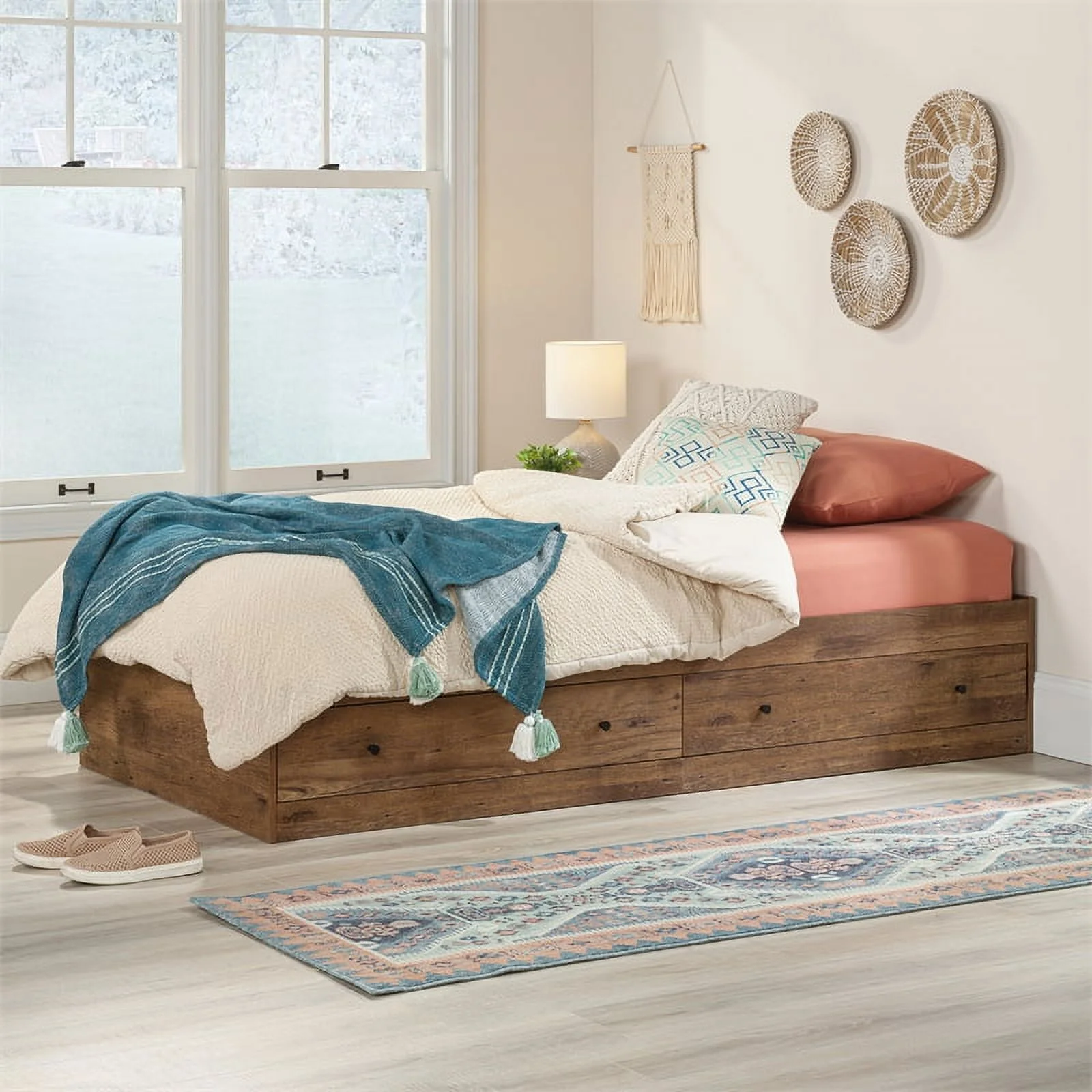 Pemberly Row Engineered Wood Mates Bed in Vintage Oak Finish