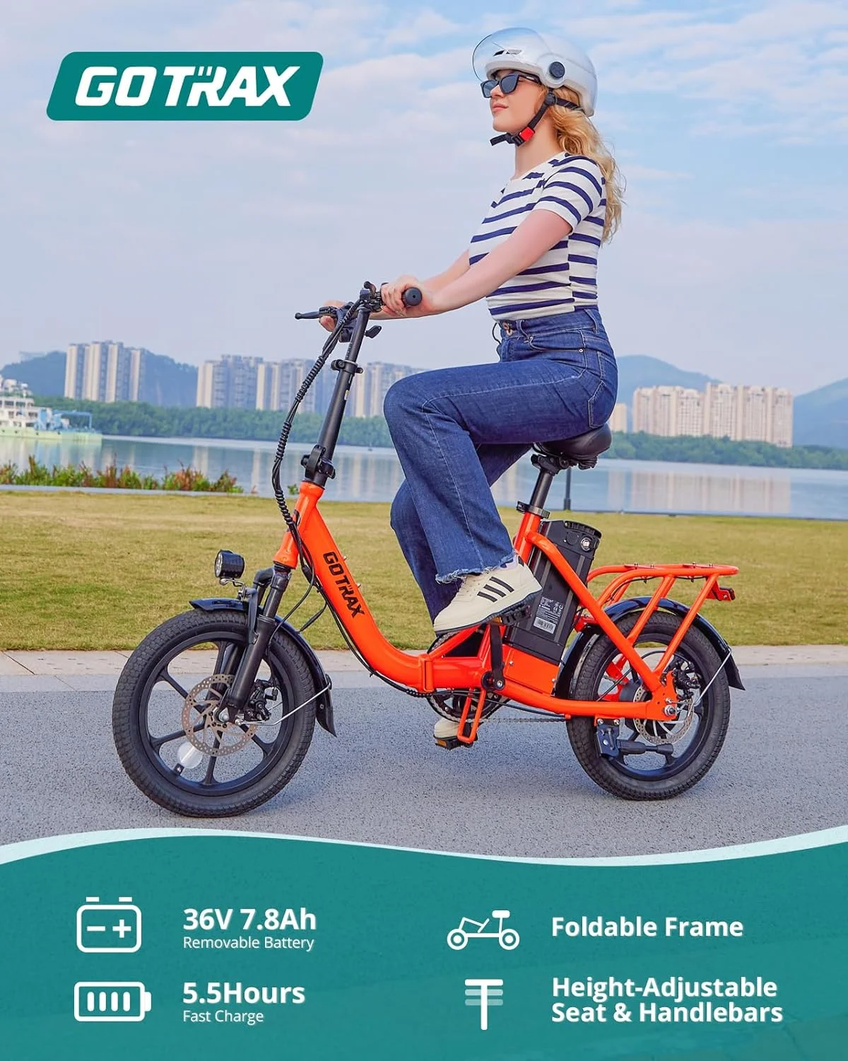 GOTRAX NEPHELE 16" Electric Bike for Adults, 350W/36V/ 15.5Mph & 25Mile Commuting Folding Adult E-bike, Orange