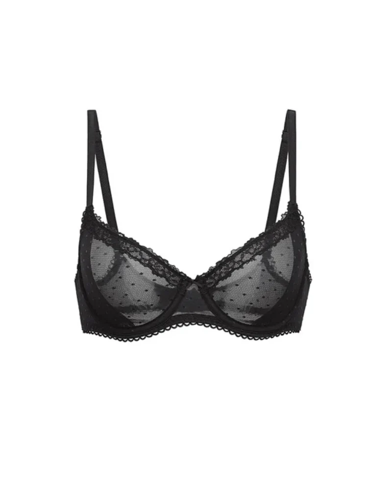 Women's Balconette Lace Bra See Through Demi Sheer