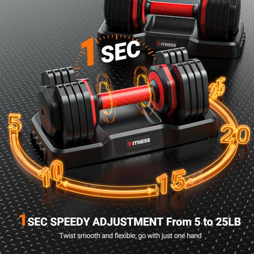 Adjustable Dumbbells Set of 2, 1-Sec Adjustable Weights Dumbbells Set, 5 in 1 Free Dumbbell with Anti-Slip Texture Handle