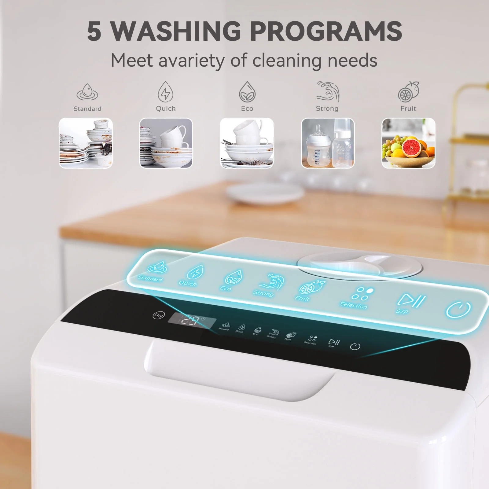 Hermitlux Portable Countertop Dishwasher, 5 Washing Programs Mini Dishwasher with 5-Liter Water Tank, HMX-DW04