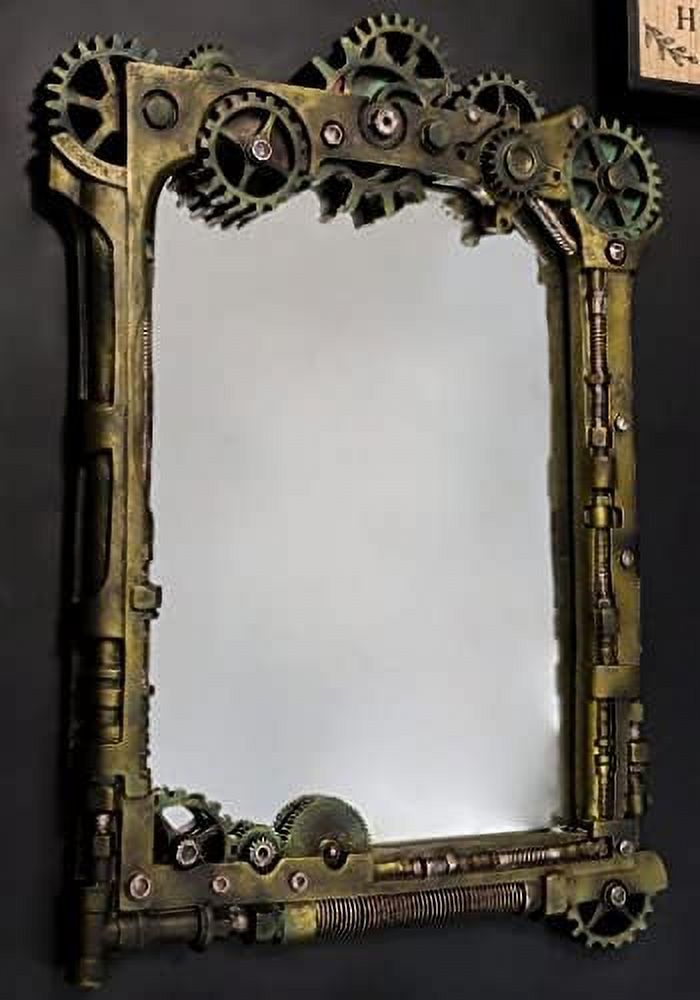 Ebros Large Steampunk Kinetic Time Travel Rustic Sculpted Mechanical Gearwork Pipework Boltwork Feature Hanging Wall Vanity Mirror Plaque Decor 21.5"