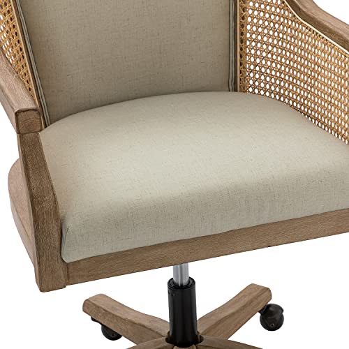 HULALA HOME Rattan Desk Chair, Upholstered Home Office Chair, Vintage Office Chair with Armrest