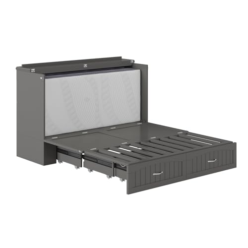 AFI Southampton Queen Murphy Bed Chest with Mattress, Storage, and Built-in Charger in Grey