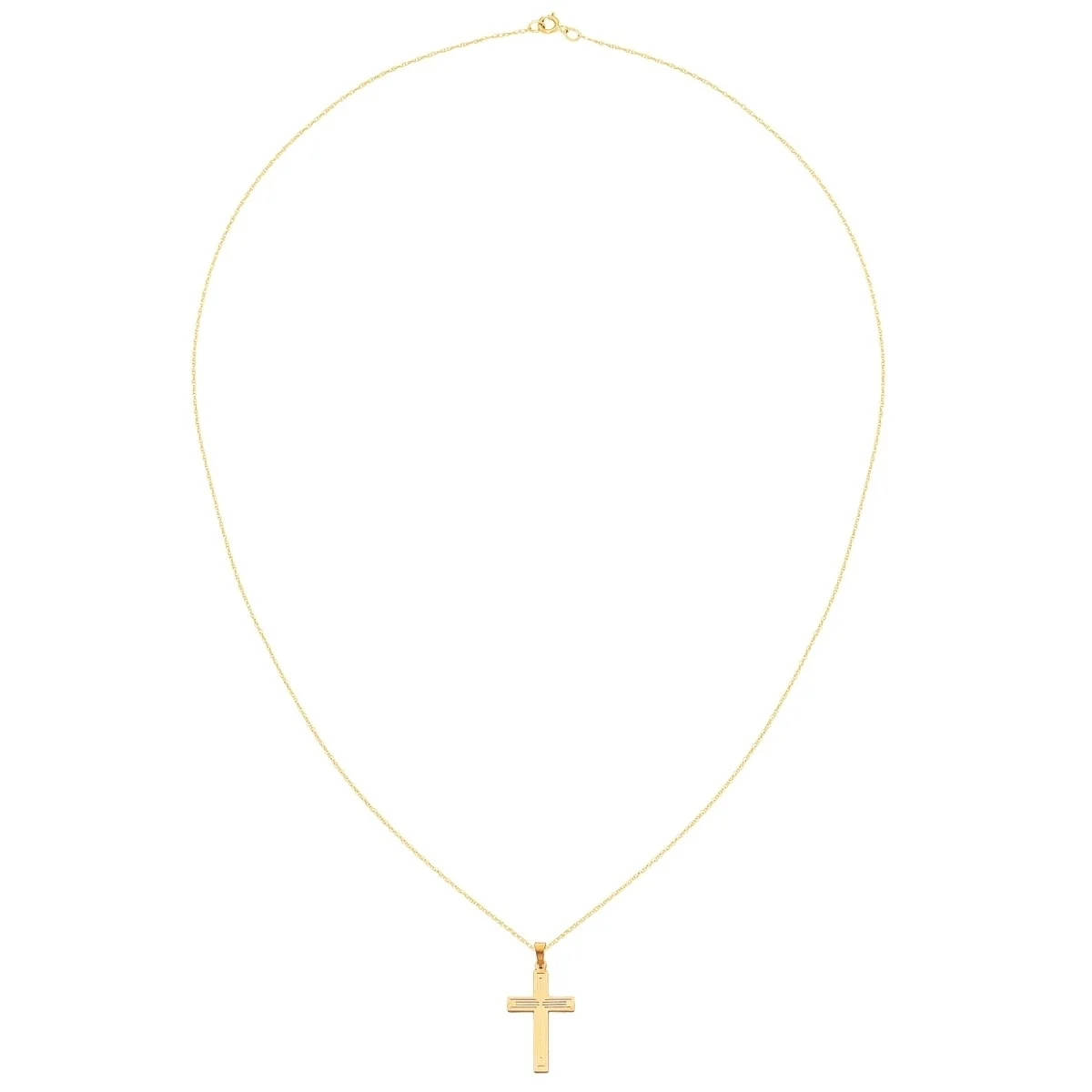 Primal Gold 14 Karat Yellow Gold Solid Cross Pendant with 18-inch Cable Rope Chain