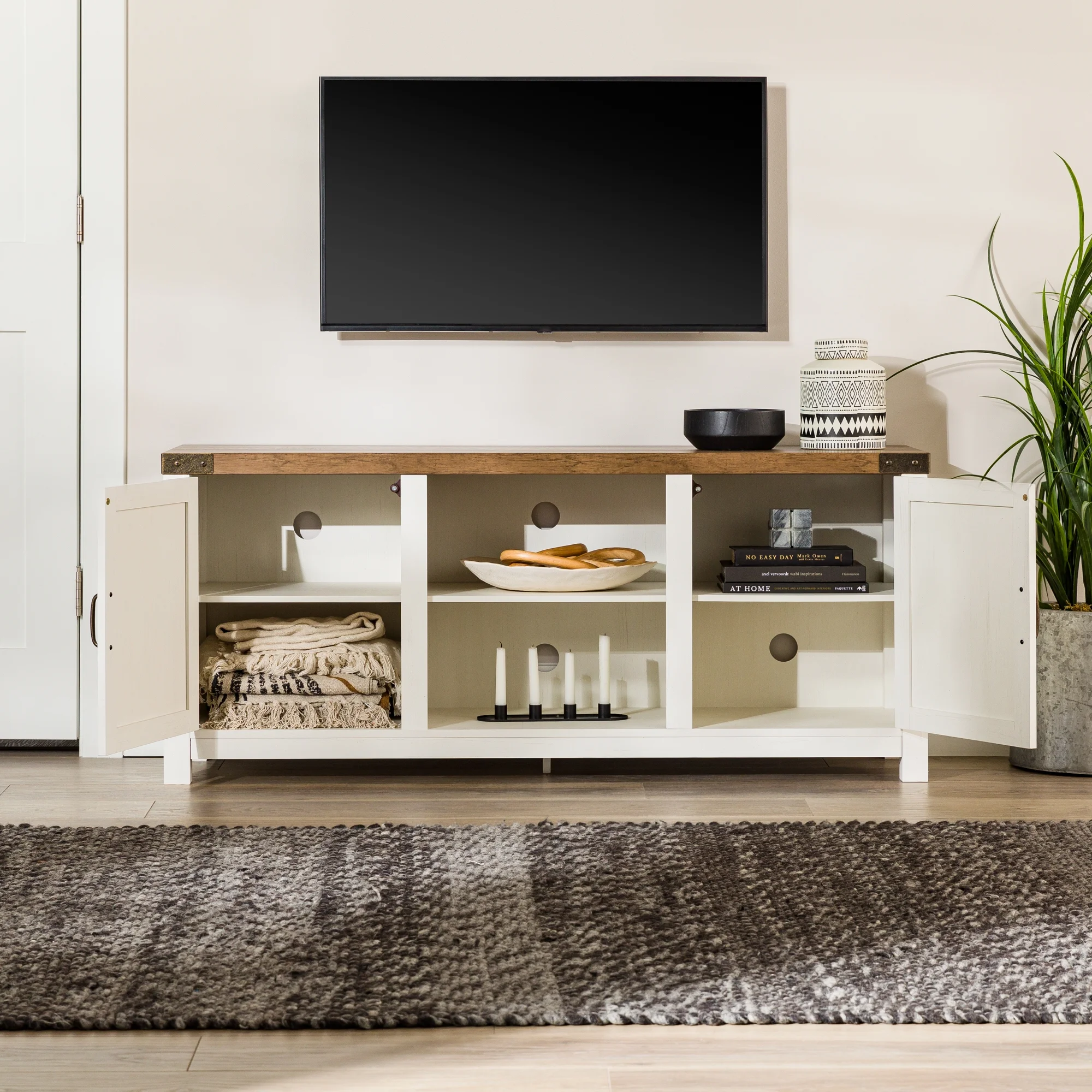 Walker Edison Modern Farmhouse Barn Door TV Stand for TVs up to 65, Grey Wash
