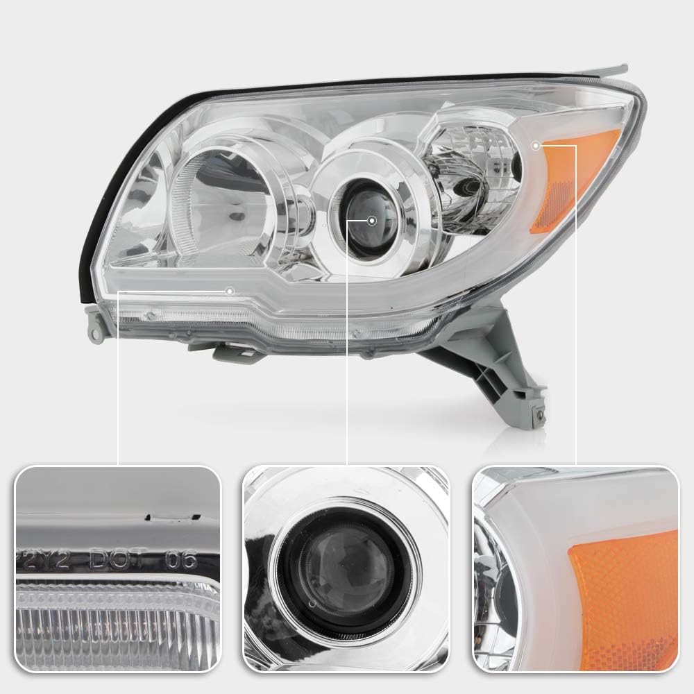 ACANII - For 2006-2009 Toyota 4Runner Chrome Housing LED Tube Upgrade Projector Headlights Headlamps Driver & Passenger