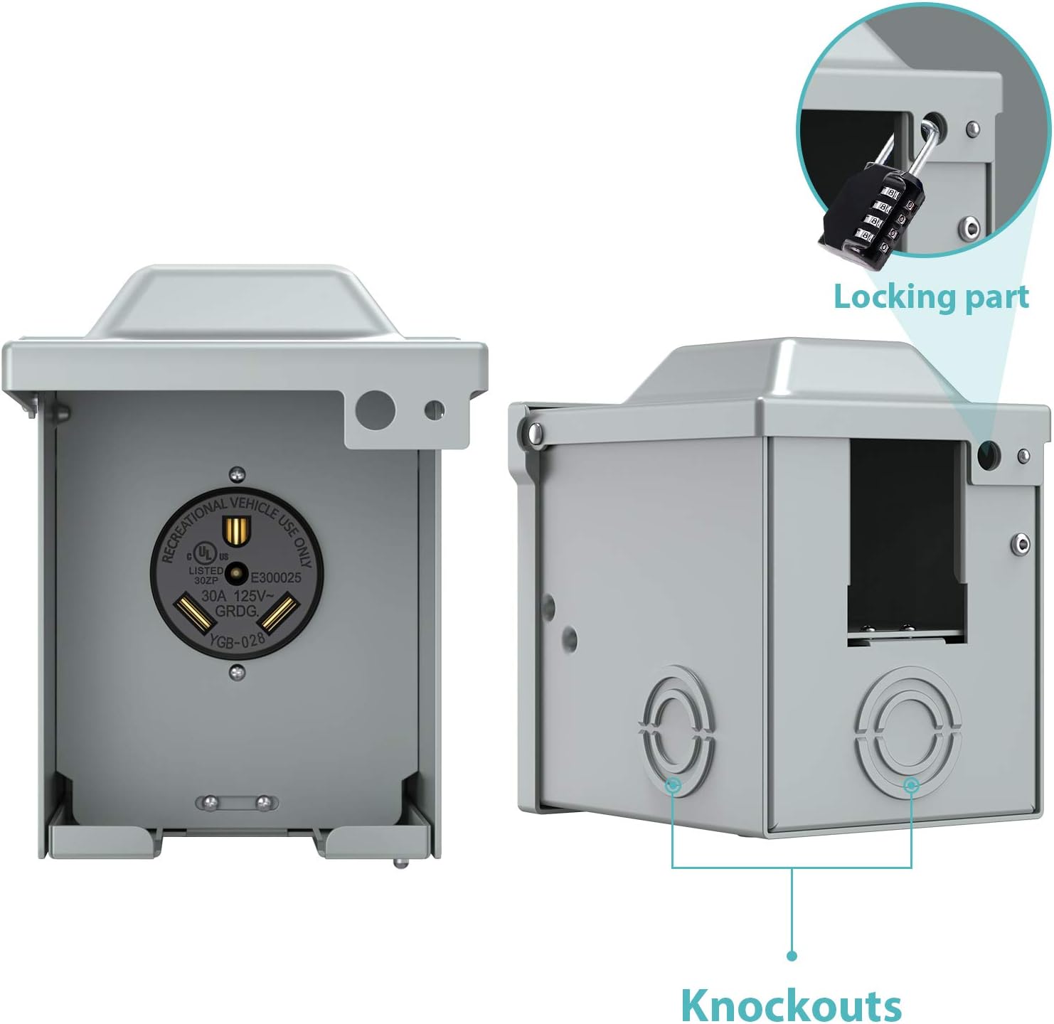 WEBANG 30 Amp RV Power Outlet Box,Enclosed Lockable Weatherproof Outdoor 125 Volt Electrical NEMA TT-30R 30amp RV Receptacle Panel
