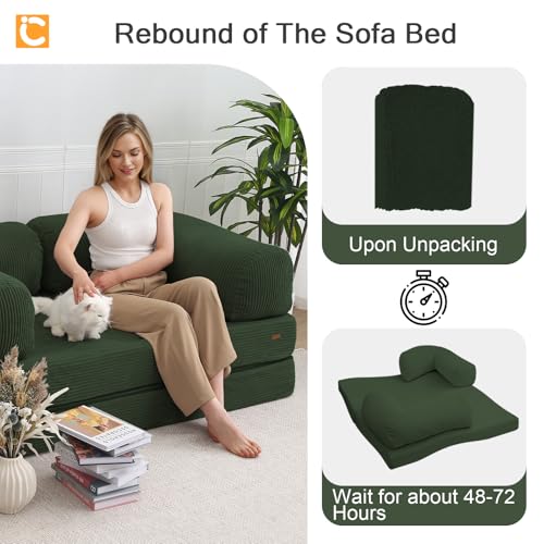 COMAX Folding Sofa Bed, Convertible Chair Bed Corduroy 3-in-1 Foldable Floor Couch with High-Density Foam, Futon Sofa Sleeper Mattress