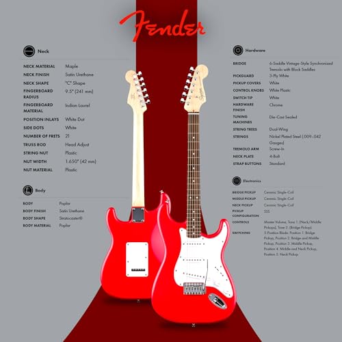 Fender Squier Stratocaster - Torino Red Bundle with Amplifier, Gig Bag, Strap, Instrument Cable, Picks, and Austin Bazaar Instructional DVD