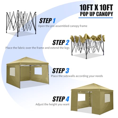 10x10 Pop Up Canopy Tent with 4 Sidewalls and Mesh Windows 2.0
