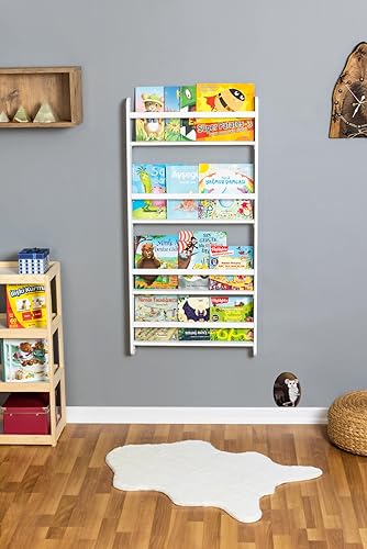 Handmade Solidwood Wall Mounted Montessori Kids Bookshelf, 4 tier Book Display for Children Bedroom, Nursery Furniture Bookcase