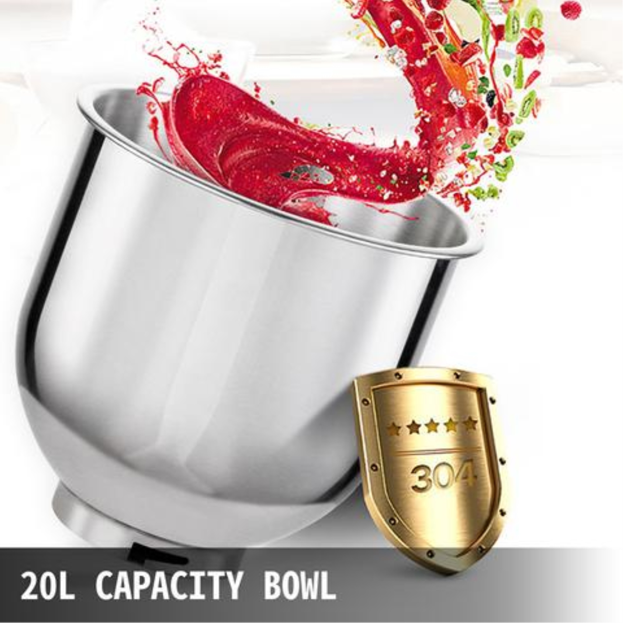 VEVOR Commercial 20Qt Dough Food Mixer 3 Speed Gear Driven Pizza Bakery 750W