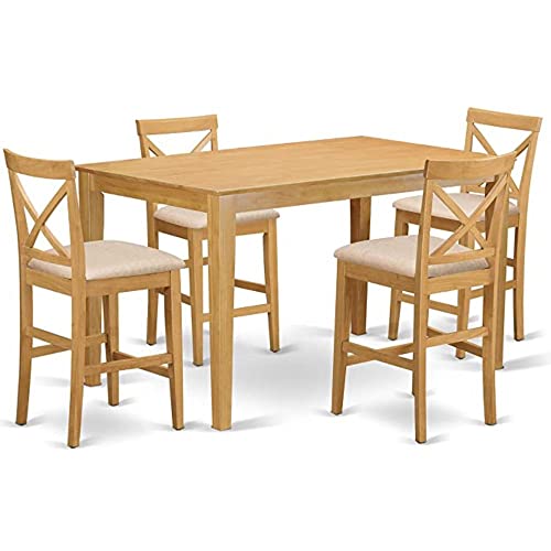 East West Furniture Capri 7 Piece Kitchen Counter Height Set Consist of a Rectangle Dining Room Table and 6 Wooden Seat Chairs, 36x60 Inch