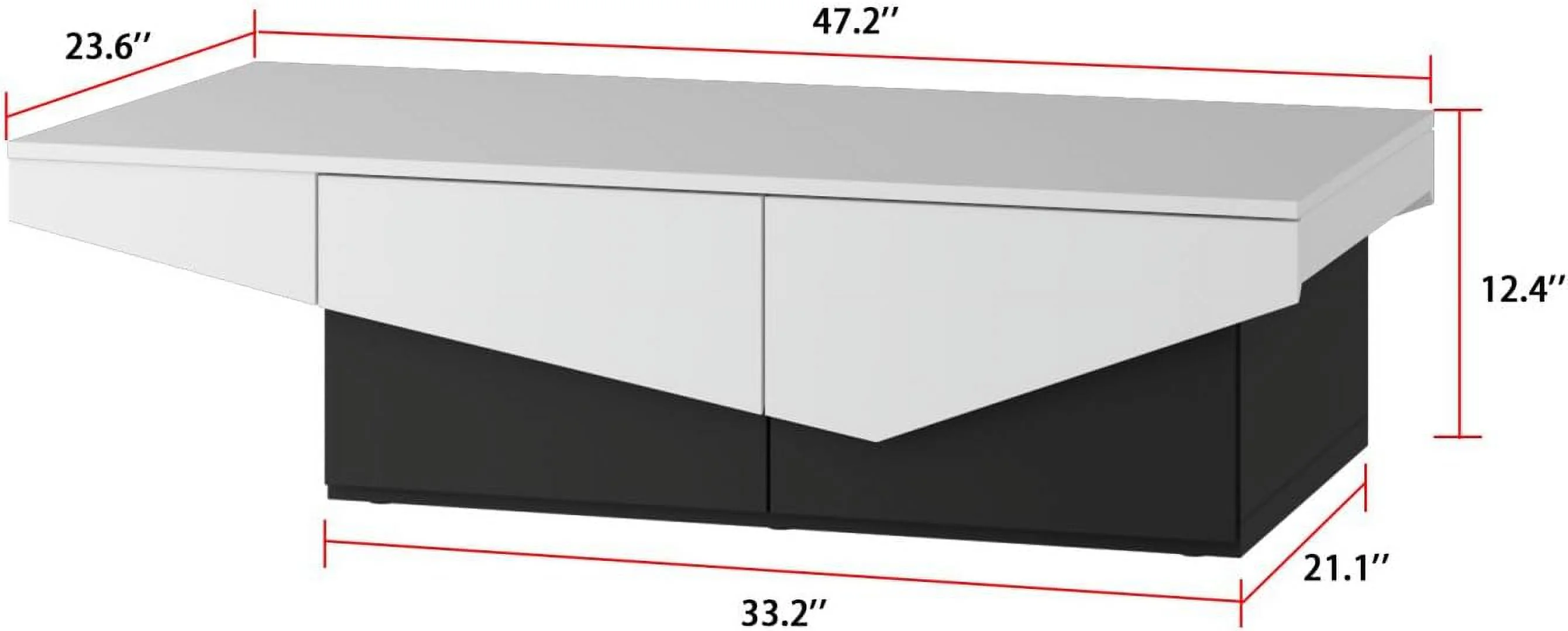 Modern Coffee Table with 4 Drawers, Central Table Living Room Coffee Table with Storage, White and Black Wood Coffee Table