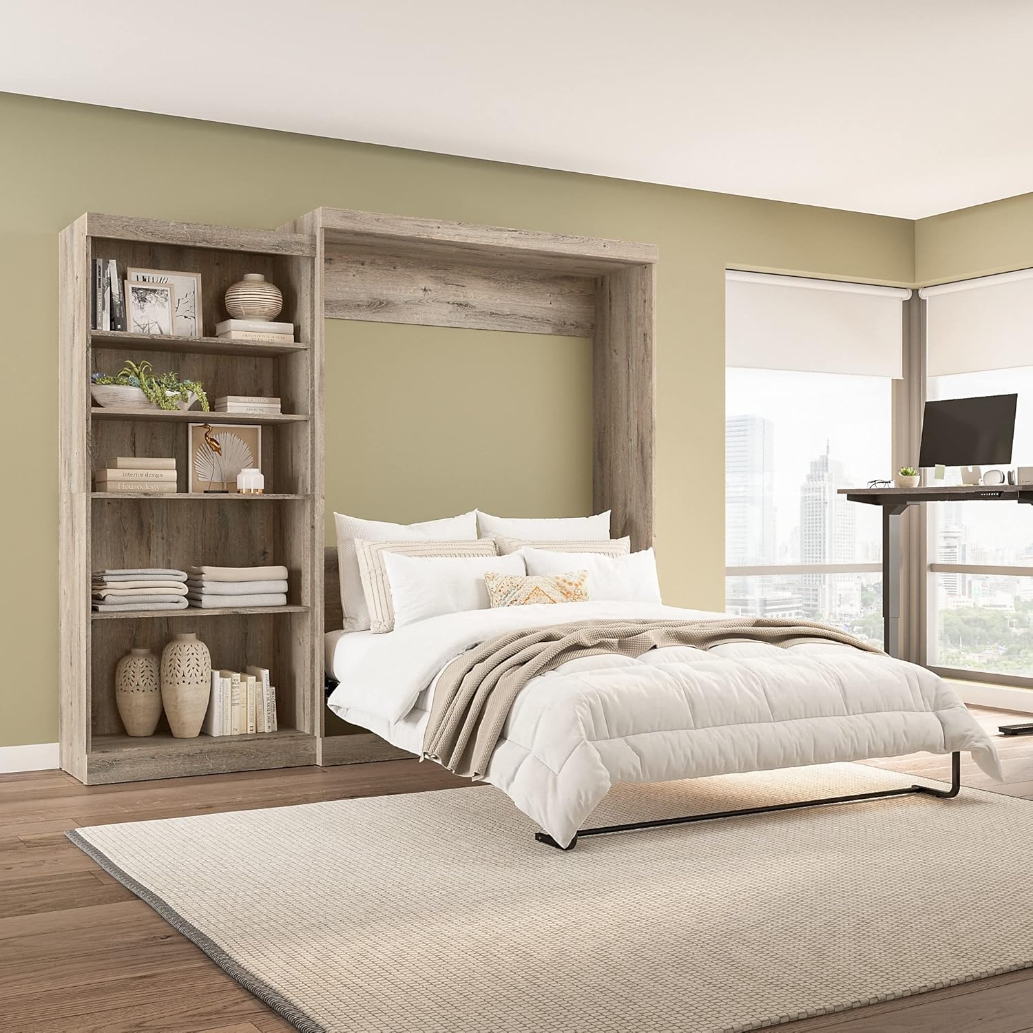 BESTAR Pur Murphy, Space-Saving Wall Bed for Multipurpose Room, QUEEN, Rustic Brown