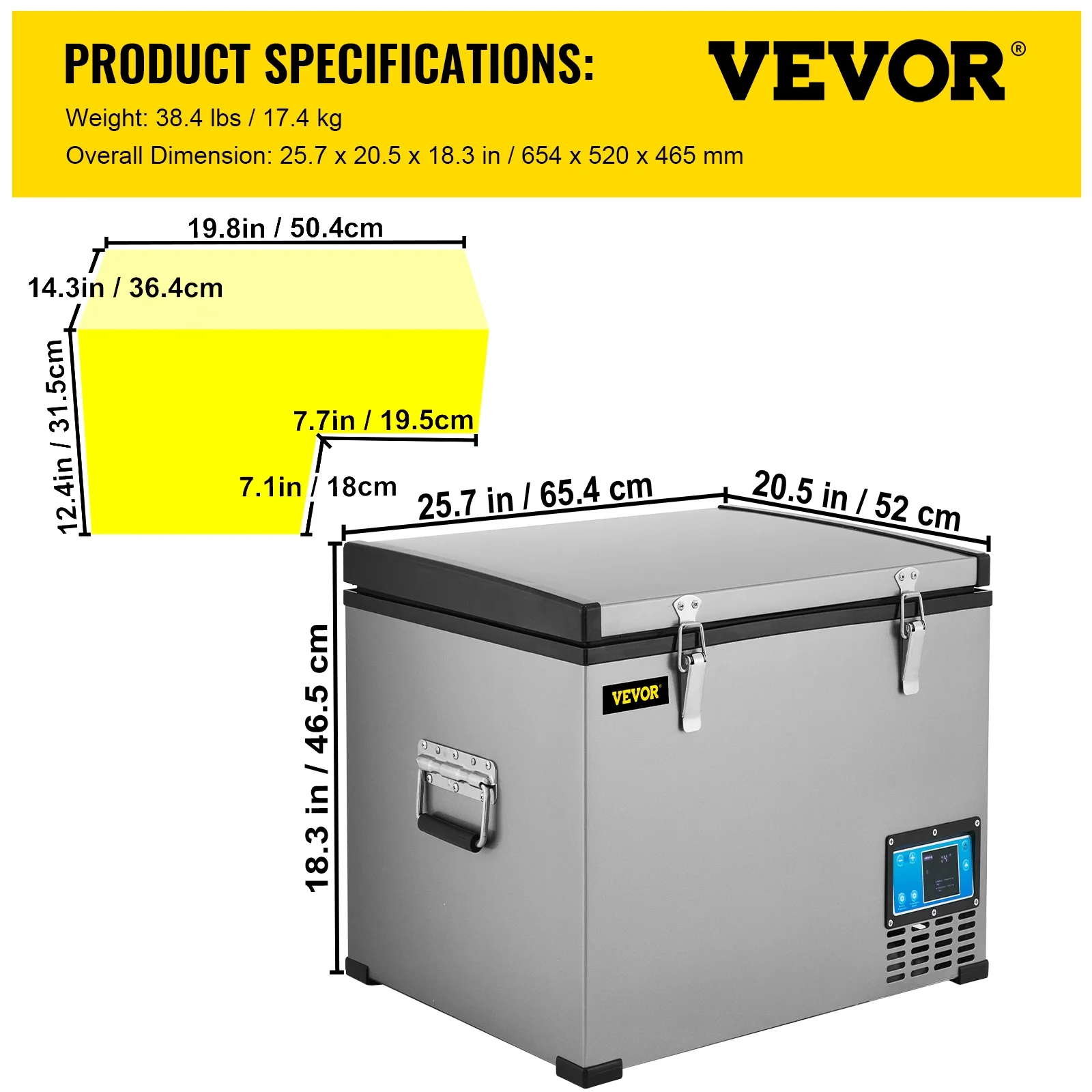 VEVOR Car Refrigerator, 48 Qt, 12v Portable Freezer with Single Zone, 12/24V DC & 110-240V AC Electric Compressor Cooler w/ -4℉-68℉ Cooling Range