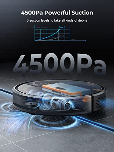 Laresar Robot Vacuums and Mop Combo, Max 4500Pa Suction, Evol 3 Robotic Vacuum Cleaner with Auto Carpet Boost, Self-Charging