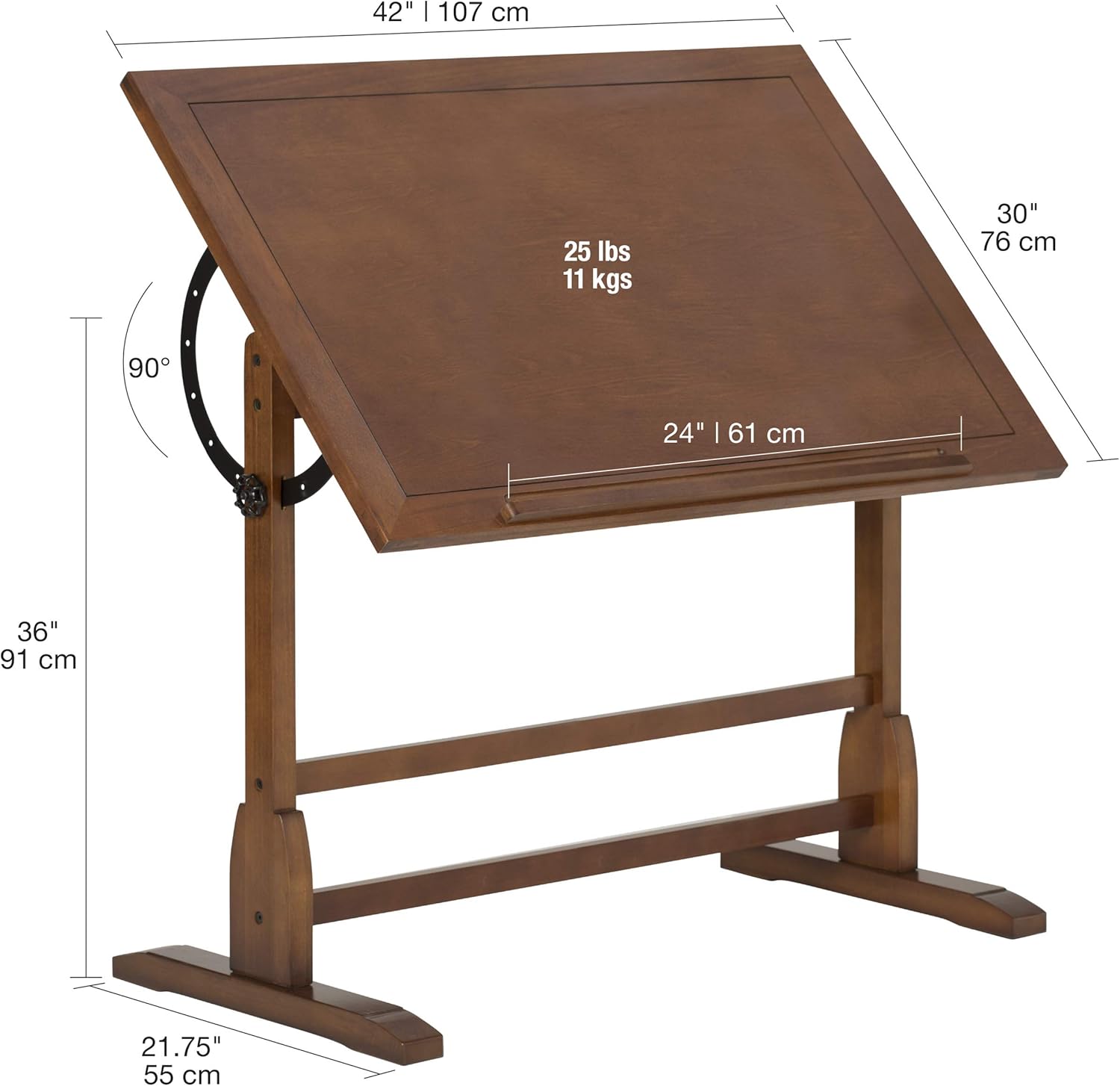 Studio Designs Vintage Drafting Table - Antique Design Solid Wood Drafting Table with Built-In Pencil Groove and Pencil Ledge