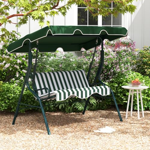 Tangkula 3 Person Porch Swing, Patio with Removable Cushion & Powder-Coated Steel Frame, Outdoor Swing with Canopy for Porch, Backyard, Garden