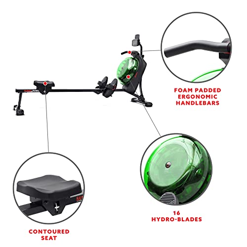 Sunny Health & Fitness Elite Water Rowing Machine with High Dynamic Resistance Vertical Tank