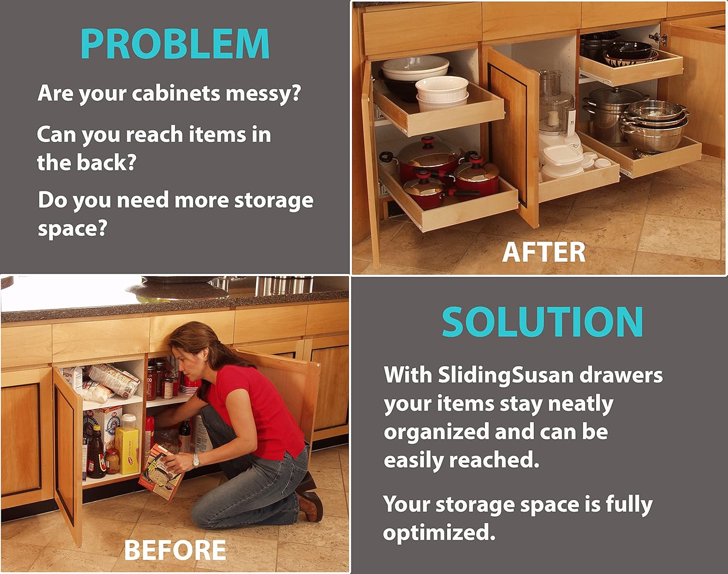SlidingSusan Pull Out Cabinet Organizer - Fully Assembled Pull Out Drawers For Kitchen Cabinets - Dovetail and Soft Close Cabinet Pull Out Shelves
