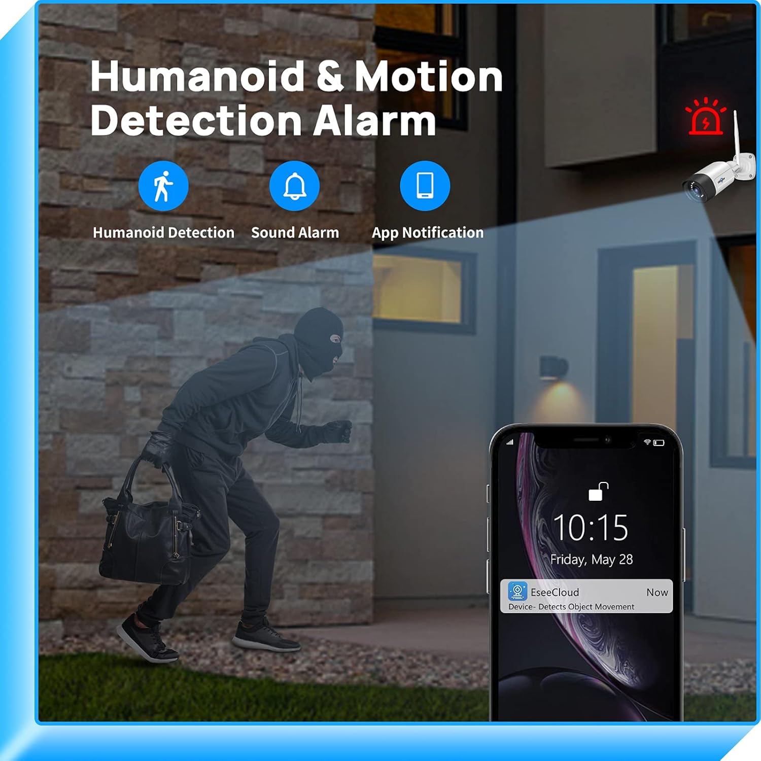 【2K,Two Way Audio】Hiseeu WiFi Security Camera System,1TB Hard Drive,12V DC Power Cords,3 Megapixels,8CH Dual WiFi NVR,Mobile&PC Remote