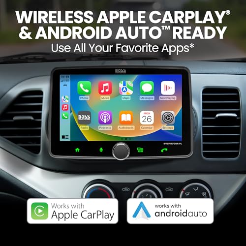 BOSS Audio Systems BVCP9700A-FL Single DIN Car Stereo Wireless Apple CarPlay, Android Auto, 7 Inch Touchscreen, Bluetooth, AM/FM Radio Receiver