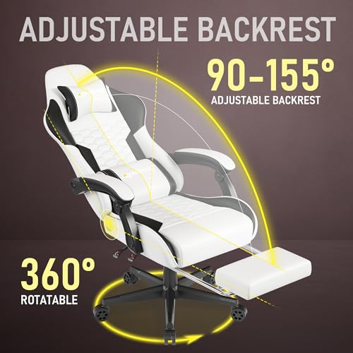Gaming Chair, Computer Office Chair with Footrest, Linkage Armrests and Lumbar Support, High Back Ergonomic Gamer Chairs for Adults, Blue Fabric