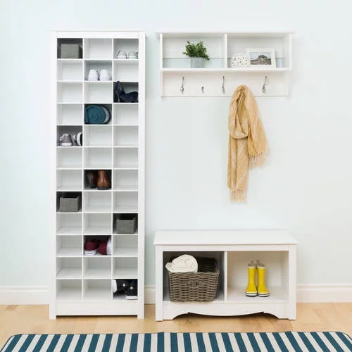 Prepac Elegant White Shoe Storage Cabinet, Space-Saving Solution with Cubbies for 36 Pairs, 13"D x 23.5" W x 72.5" H