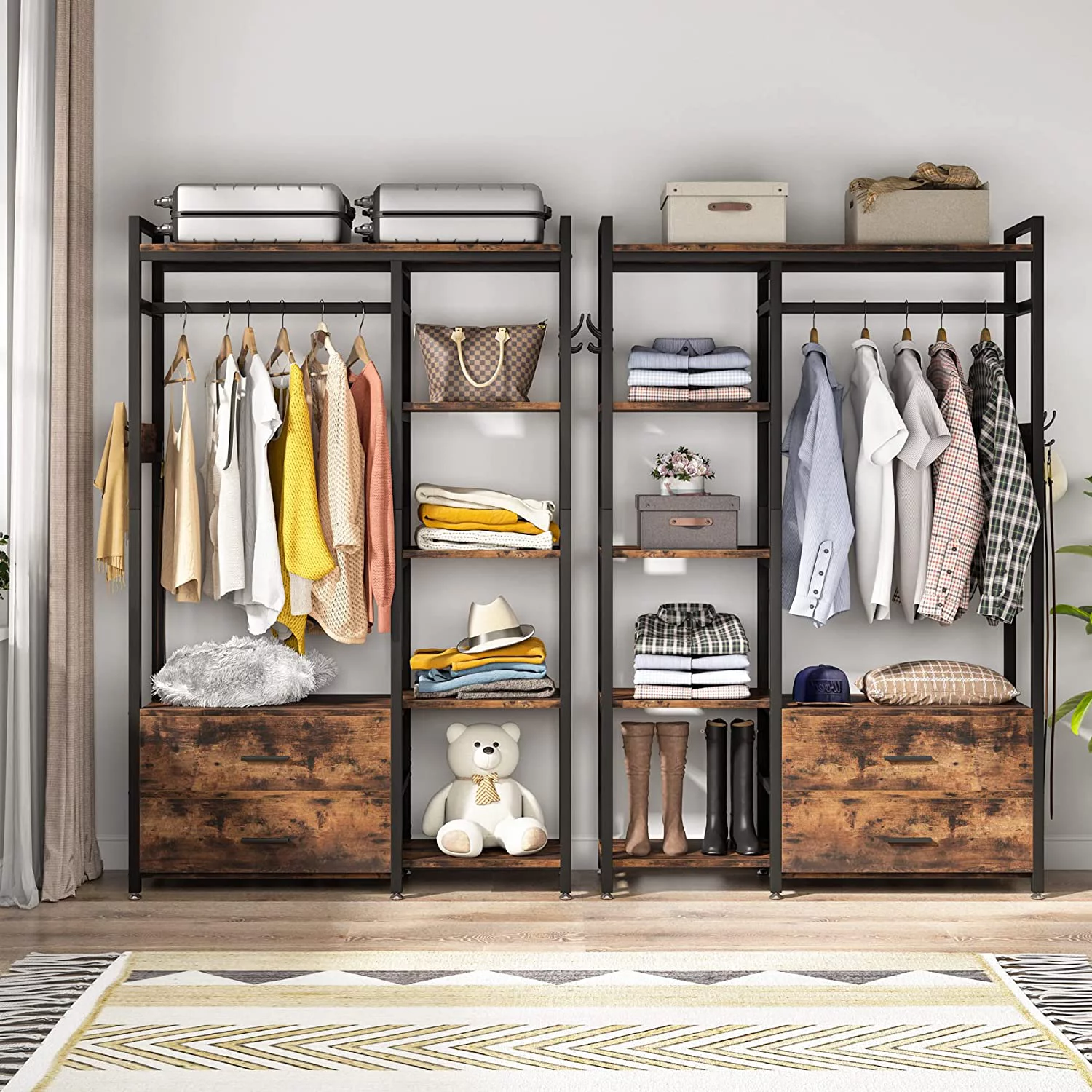 Tribesigns Freestanding Closet Organizer, Clothes Rack with Drawers and Shelves