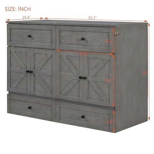 Harper & Bright Designs Full Size Murphy Bed Cabinet Wall Bed Chest with USB