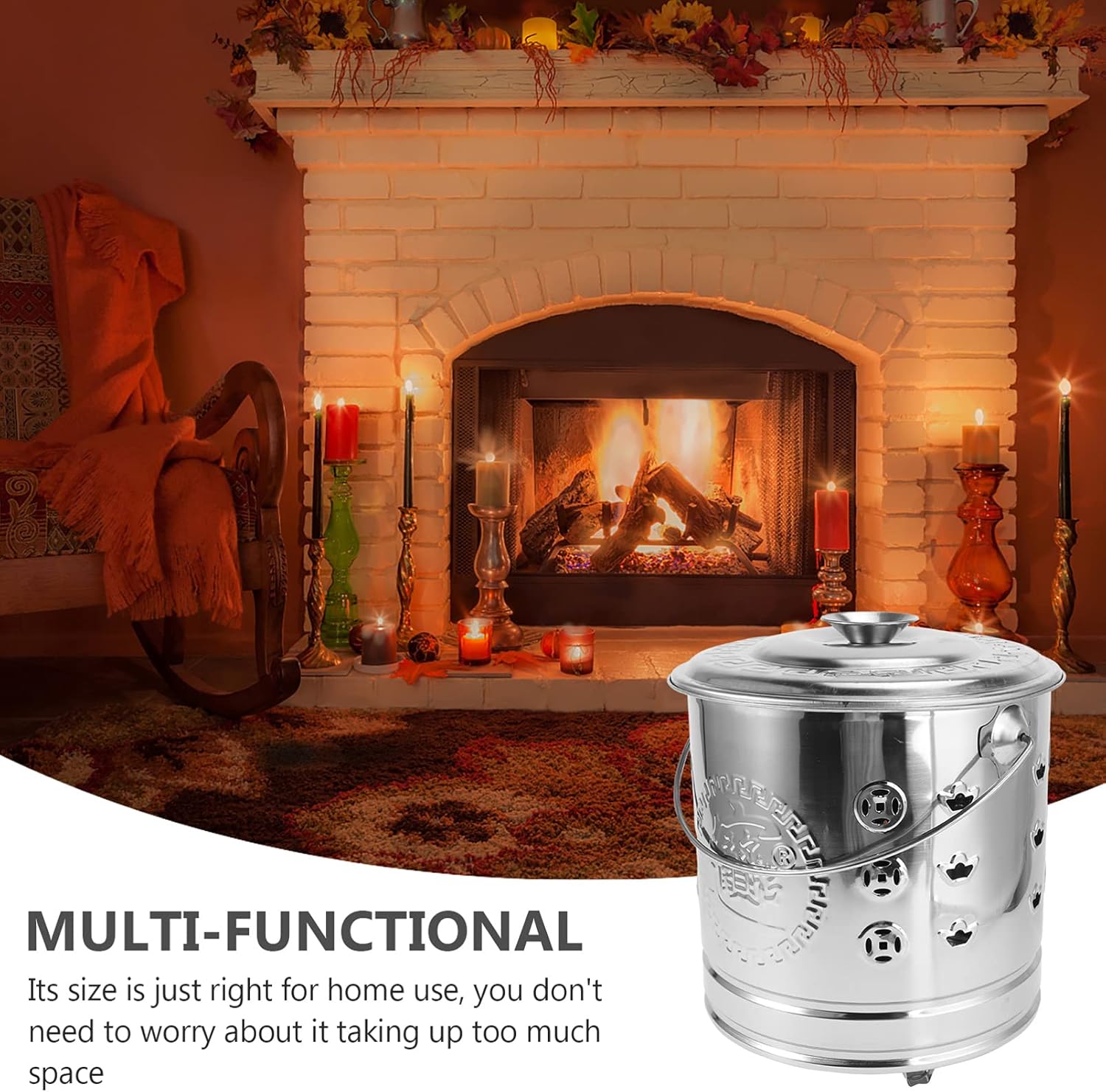 1Set Stainless Steel Burn Barrel Metal Incinerator Can with Burning Tong Garden Furnace for Wood Rubbish Leaves Burning Silver