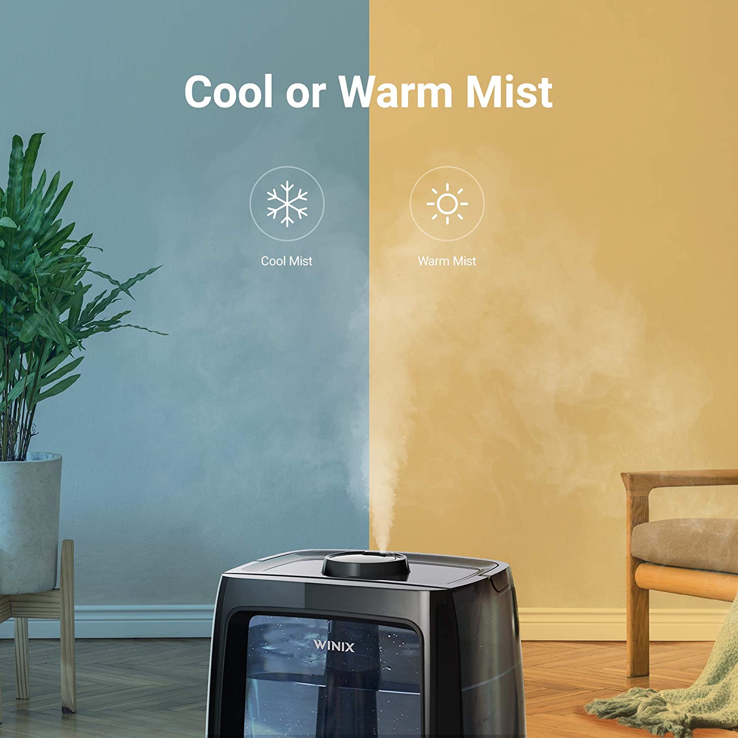 Winix L200 Ultrasonic Warm and Cool Mist Humidifier, 120 Hrs. Run Time, 2 Gal. Tank, Large Rooms, Quiet, LightCel UVc-LED Treated Tank