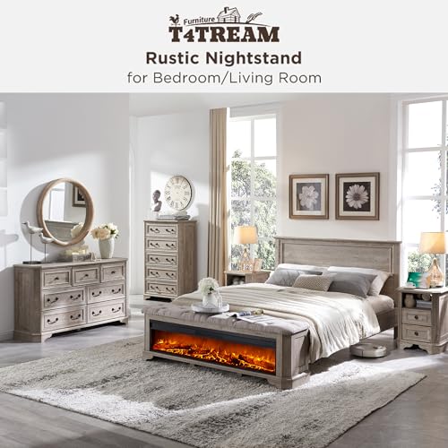 T4TREAM Farmhouse 5 Drawers Dresser for Bedroom, 48" Tall Wood Rustic Chest of Drawers with Natural Texture, Vintage Design