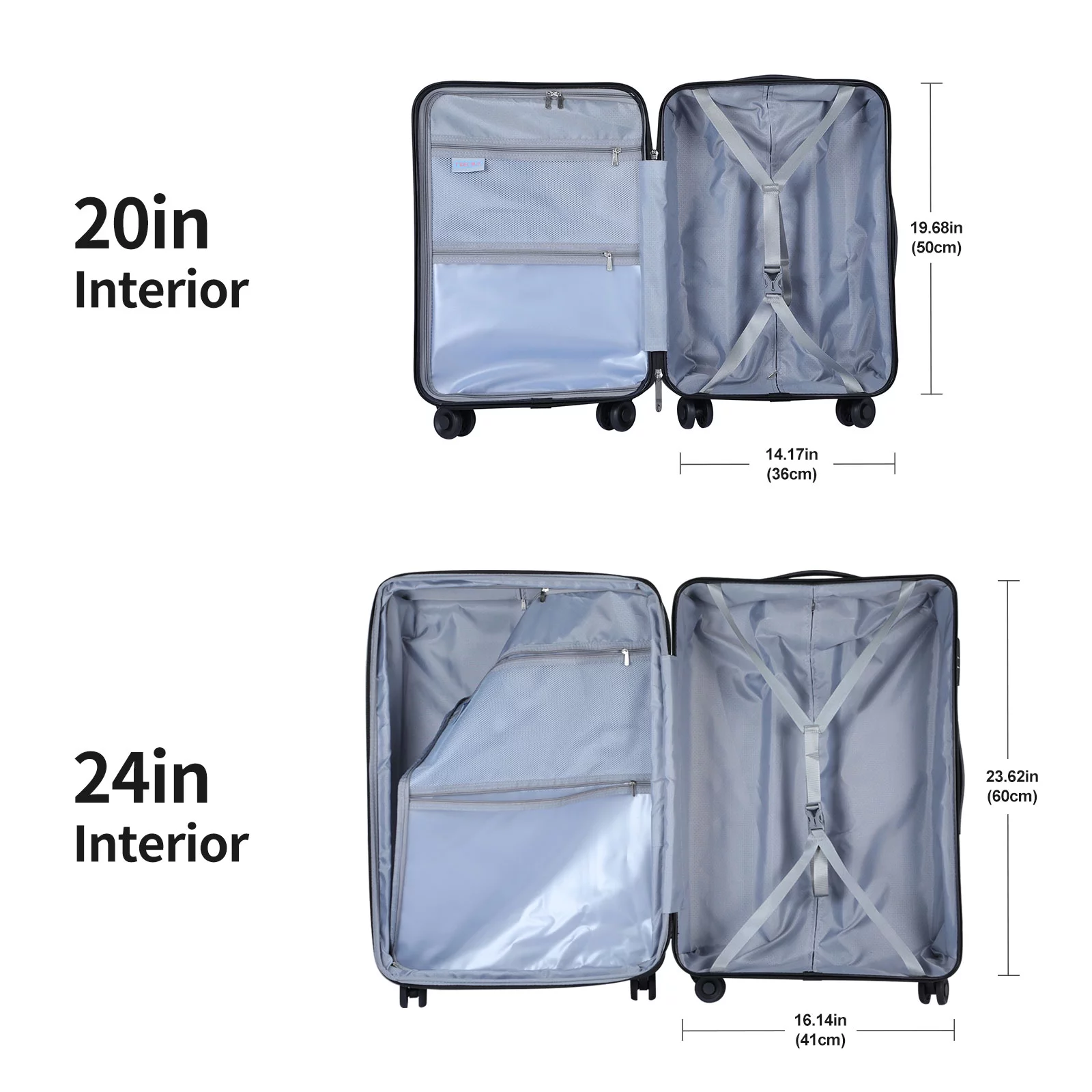 Luggage Set 2 Piece 21/24, 21 Inch 45L with Front Laptop Pocket & 24 Inch Expandable 69-79L, ABS+PC Lightweight Hardshell with Spinner Wheels