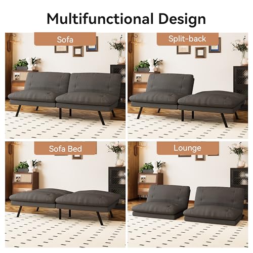 71" Convertible Futon Sofa,Faux Leather Futon Couch Bed,Sleeper Sofa Bed,Memory Foam Modern Folding Small Loveseat for Living Room,Office,Apartment